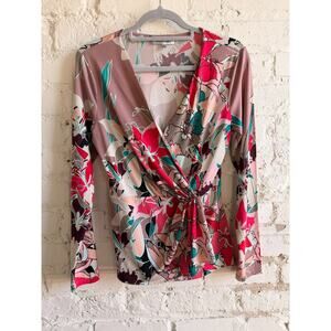 Jennifer Lopez Floral Wrap Top Gold Logo Hardware Women’s Medium Y2K Glam